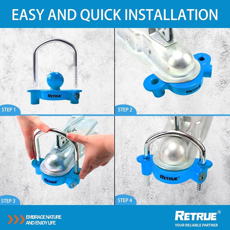RETRUE Universal Coupler Lock Trailer Locks Ball Hitch Trailer Hitch Lock Adjustable Security Heavy-Duty Steel Fits 1-7/8 Inch, 2 Inch, 2-5/16 Inch Couplers Blue - Image 5